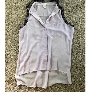 SIZE S Dylan & Rose Button Down Purple Sheer Top
